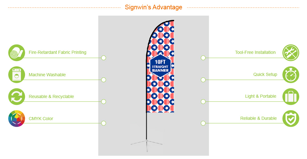 Signwin 10ft Custom Straight Feather Flag with Cross Base Water Base 10-RR-RFGS advantage