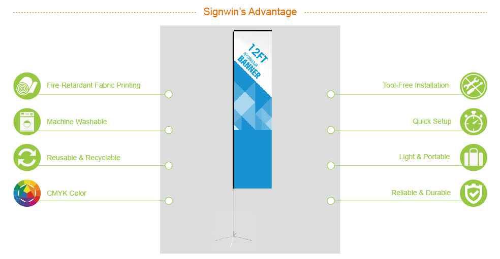 Signwin 12ft Custom Rectangular Feather Flag with Crossb Base Water Bag 12-RR-RFCW advantage