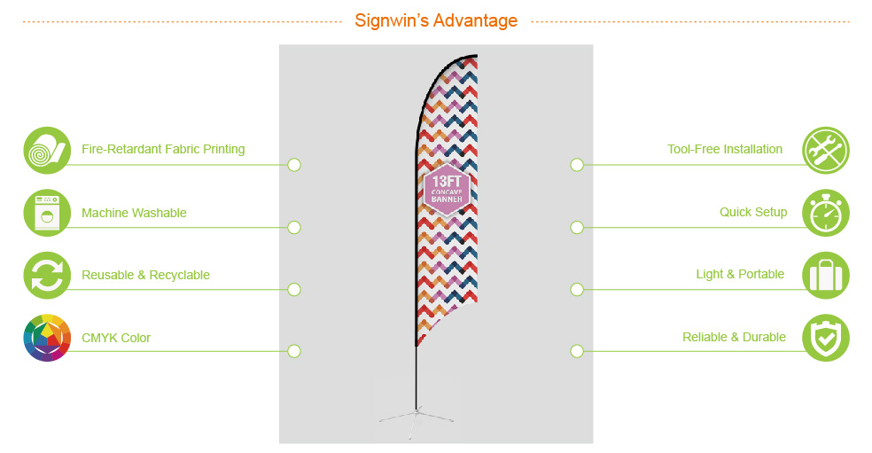 Signwin 13ft Concave Feather Flag with Cross Base & Water Bag 13-CE-FFCW advantage