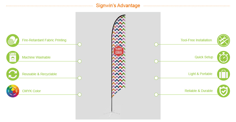 Signwin 17ft Concave Feather Flag with Cross Base Water Bag 17-CE-FFCW advantage