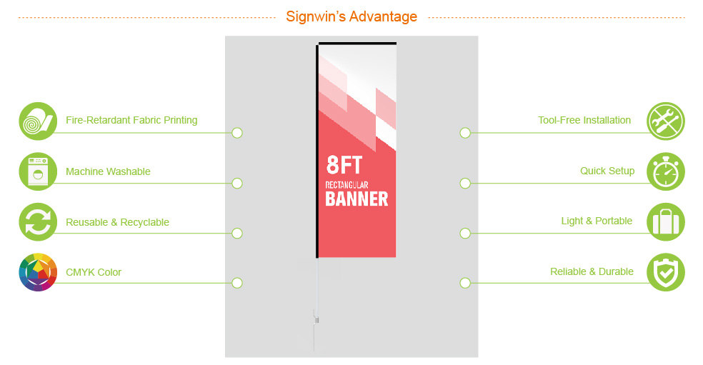 Signwin 8ft Custom Rectangular Flag with Ground Stake 8-RR-RFGS advantage